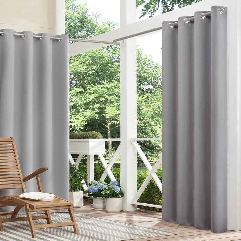 ECLIPSE Bradford Waterproof Blackout Thermal Insulated Grommet Outdoor Curtain for Patio or Porch (1 Panel)  52 in x 84 in  Grey - Image 1